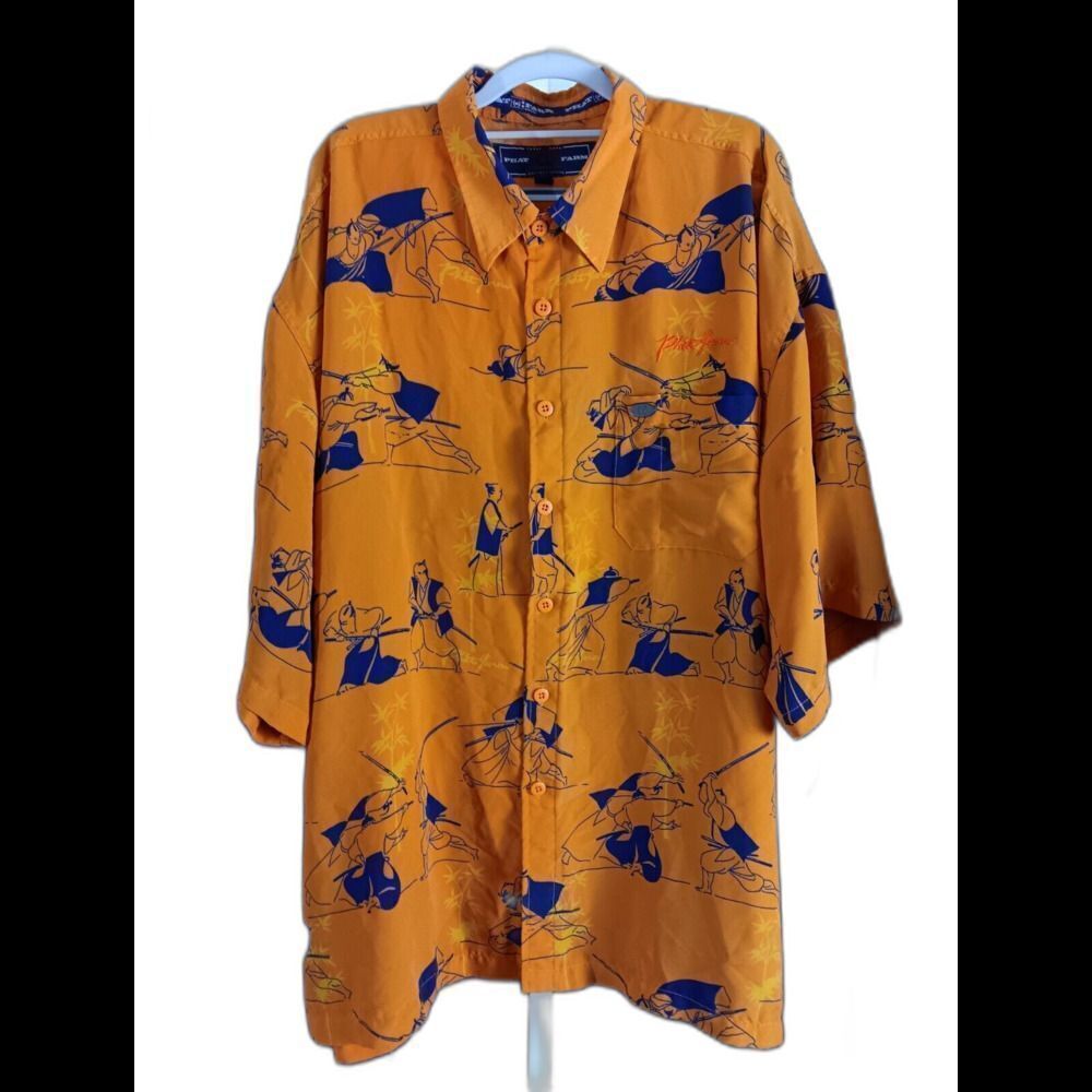 Phat Farm Samurai Fight Orange Button Down Shirt Mens‎ Size XXXL Vintage Y2K 90s